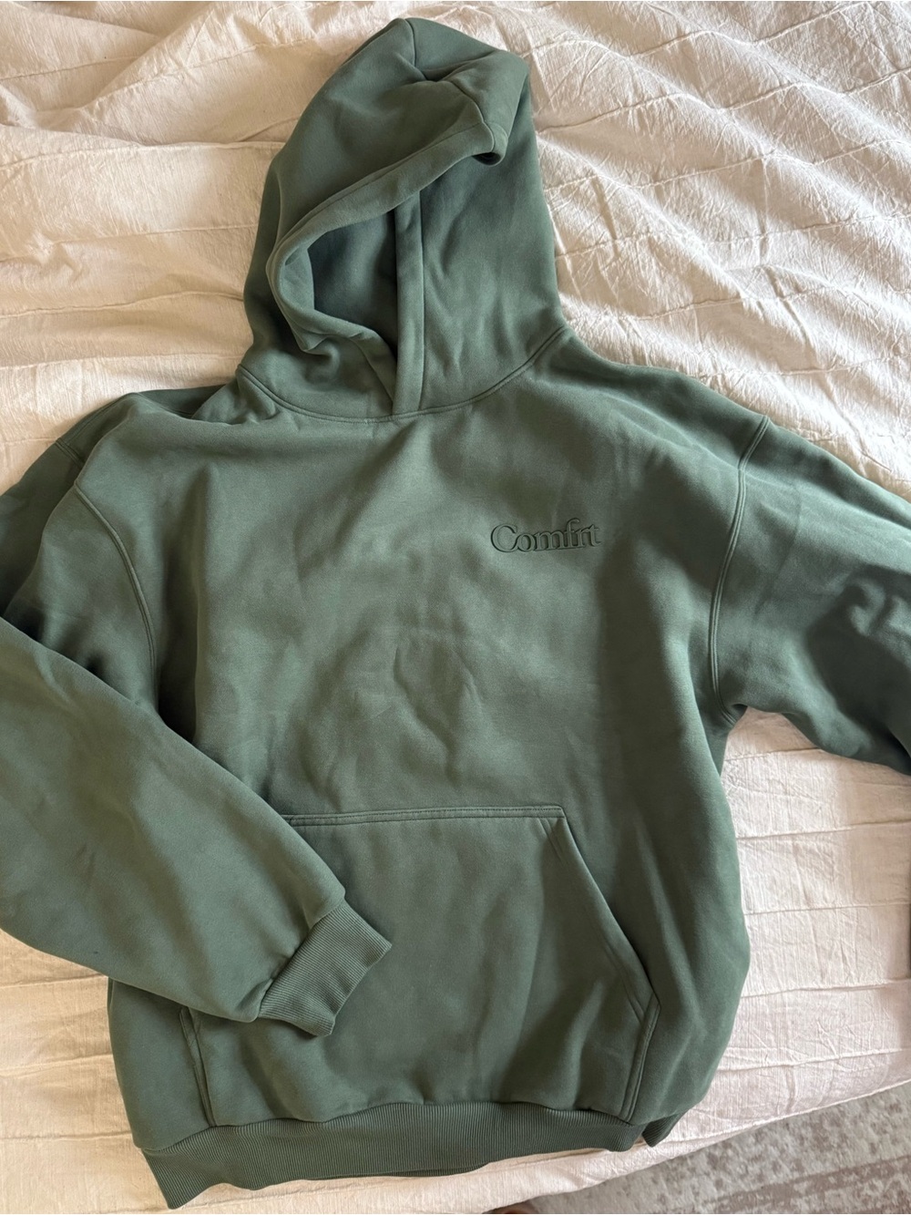 Comfort Embroidered Green Hoodie - Women's Pullover Sweatshirt